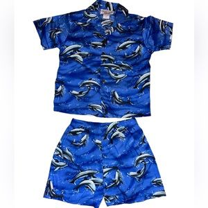 Pacific Legend Toddler shorts shirt set blue dolphins 6T 4/5